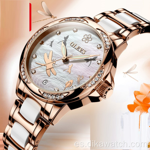Relojes de pulsera mecánicos de moda para mujer de primeras marcas, correa de acero inoxidable de cerámica de lujo, reloj automático loco de estilo coreano